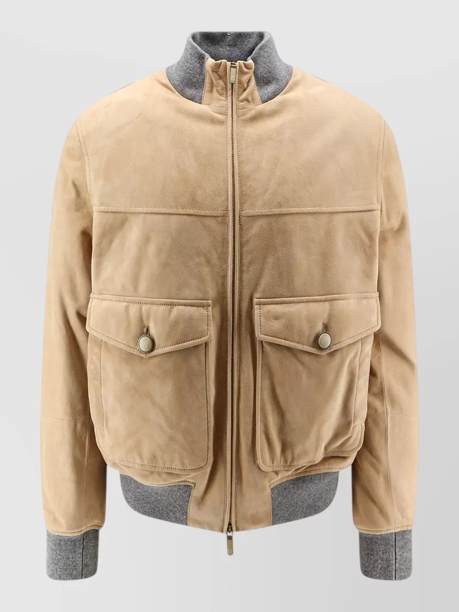 Brunello Cucinelli suede padded bomber jacket