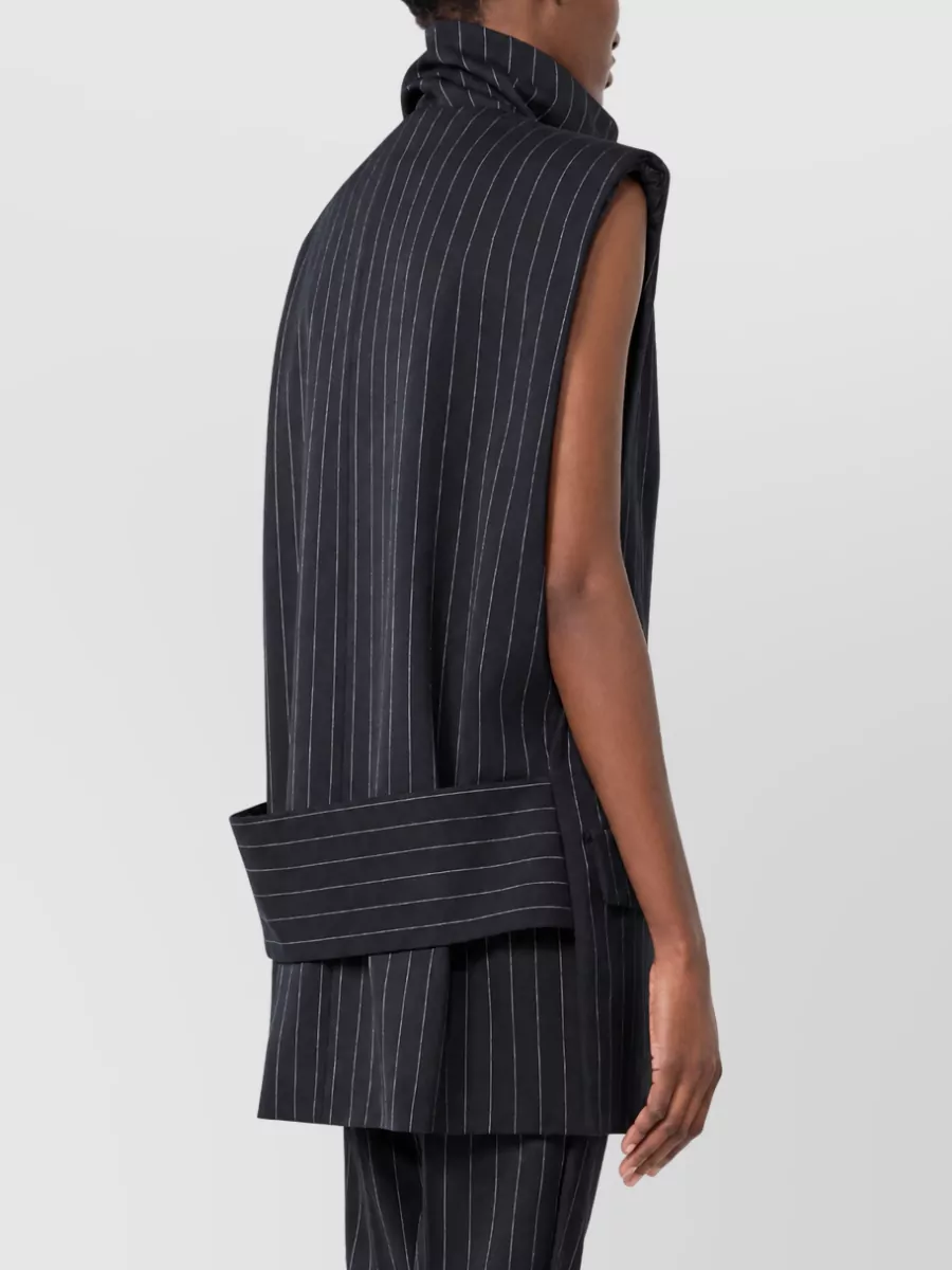 Sportmax Pinstriped Wool Sleeveless V-Neck Jacket