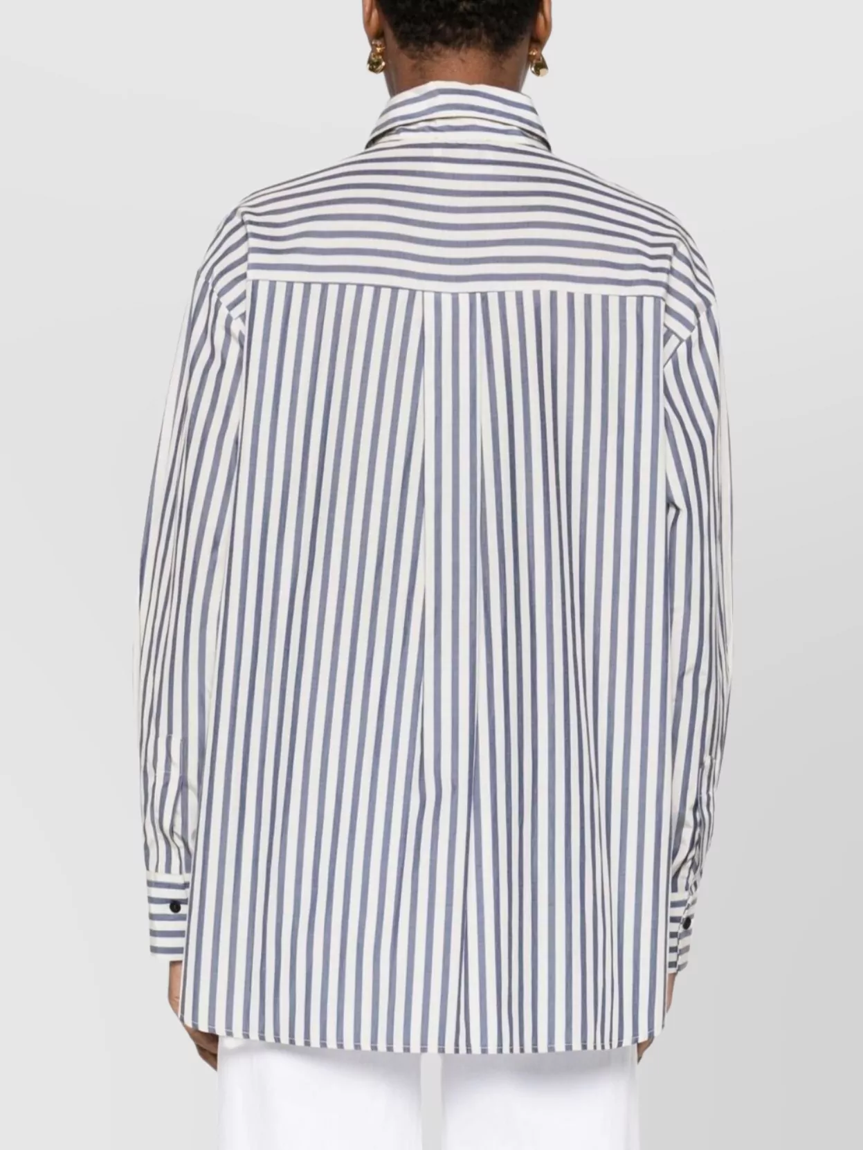 Forte Forte Striped Long Sleeve Top With Curved Hem In Blue