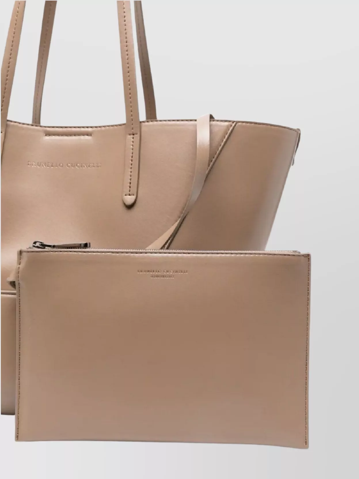 Brunello Cucinelli Geometric Panel Shoulder Bag With Top Handles In Neutral