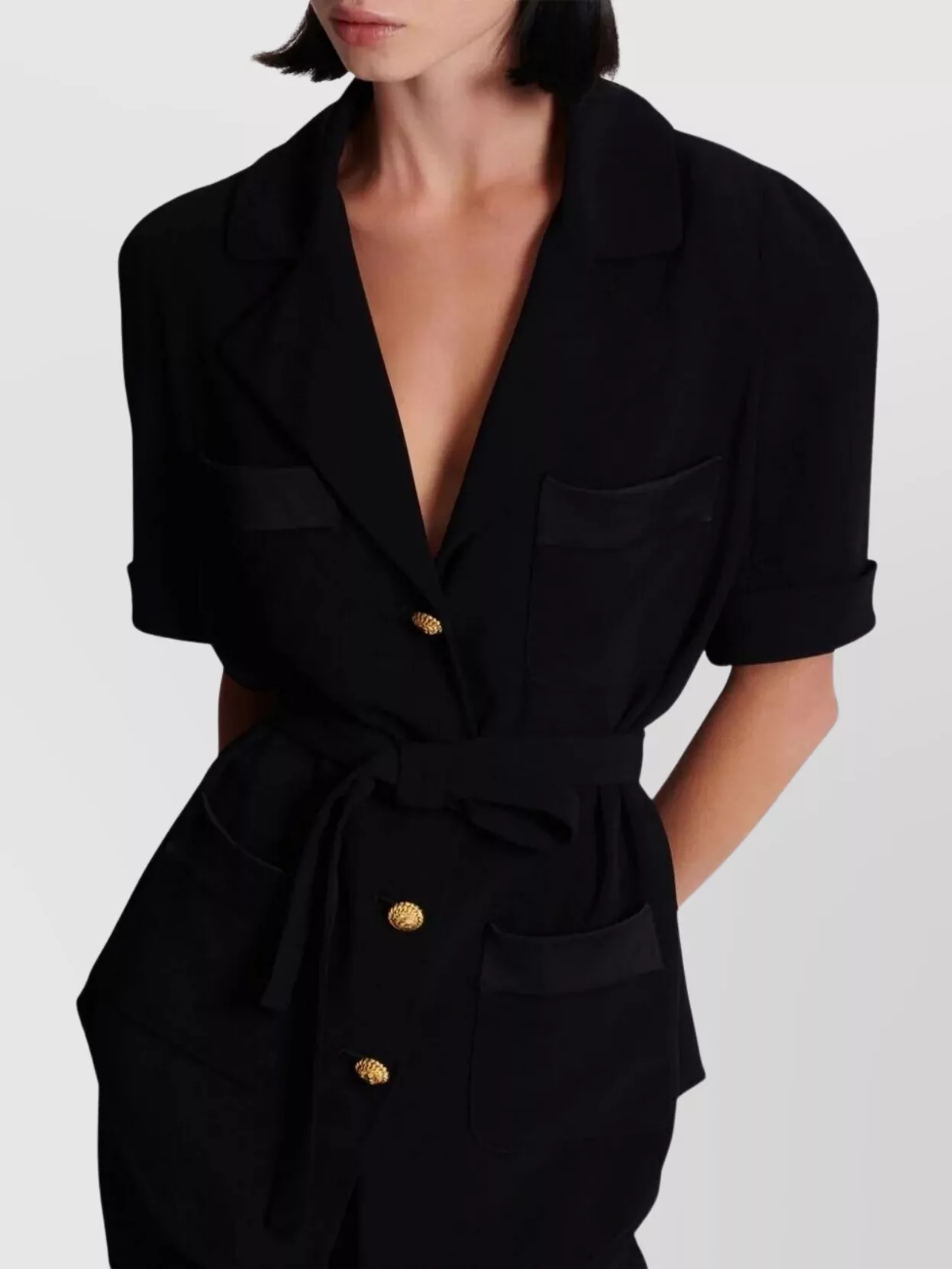 Balmain Belted Lapel Collar Shirt Pockets