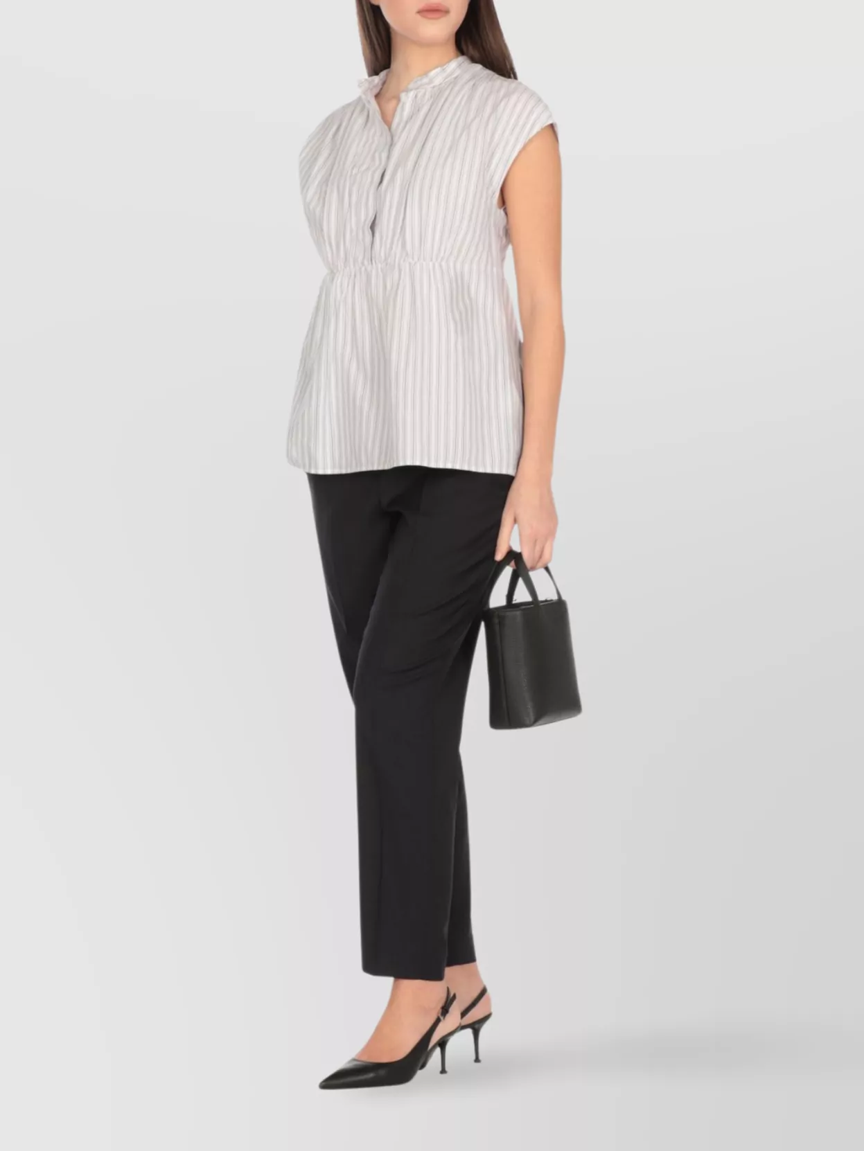 Peserico Striped Button Detail Cap Sleeve Blouse In White