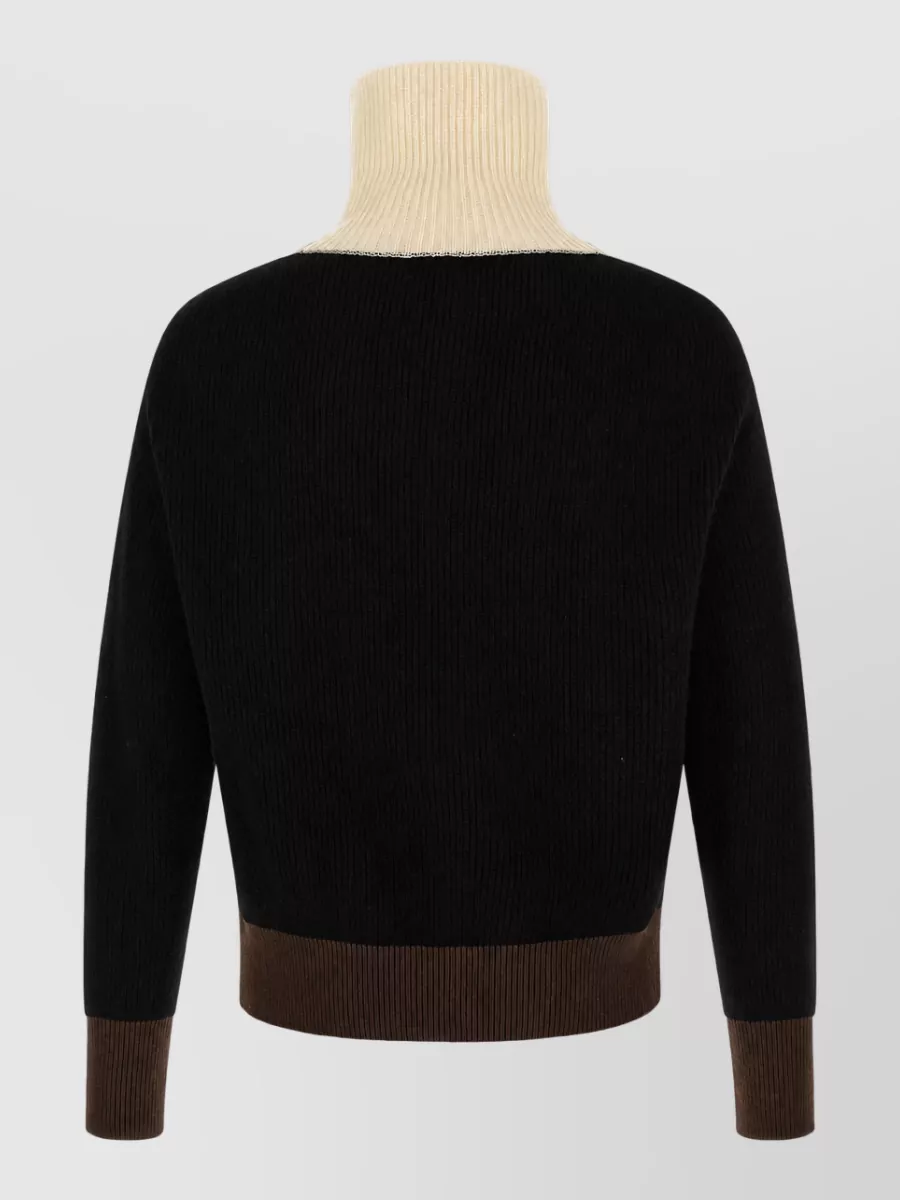 Kiton cashmere ribbed high-neck half-zip color-block sweater