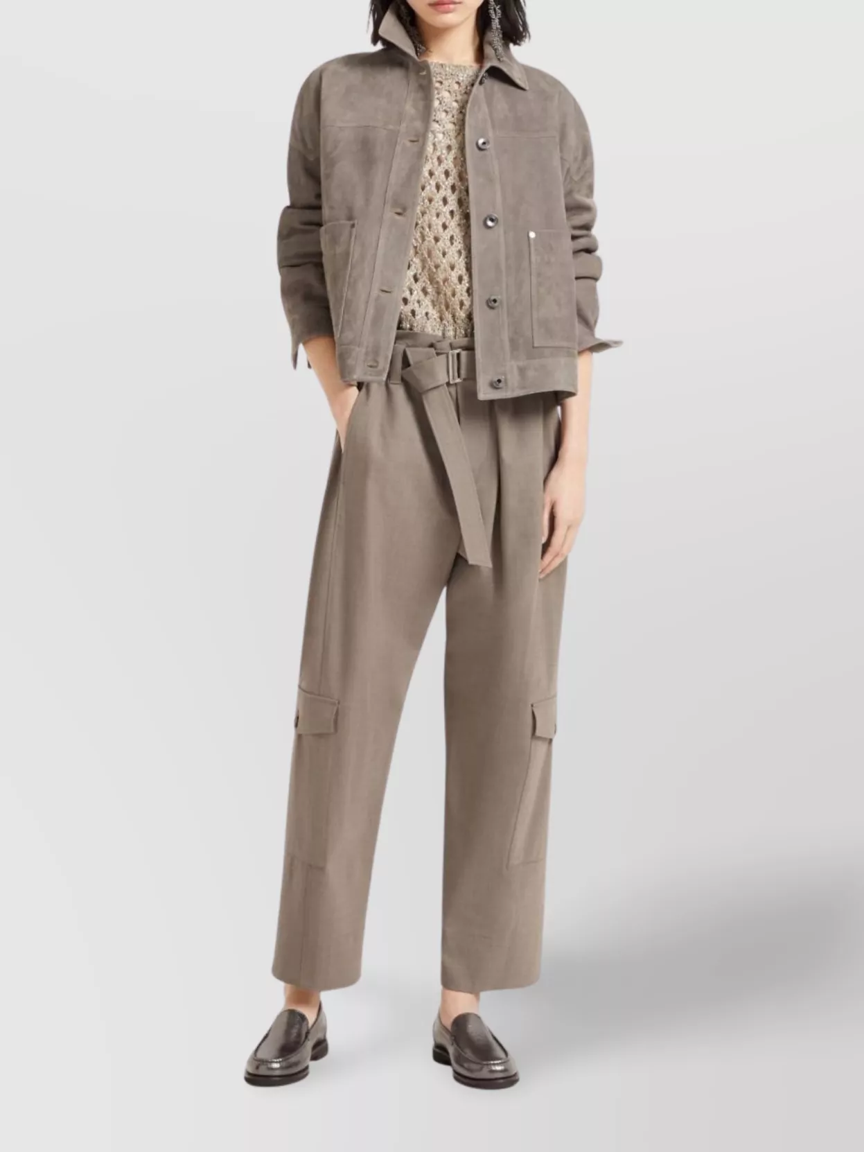 Brunello Cucinelli Cropped Open-Knit Crewneck Sweater