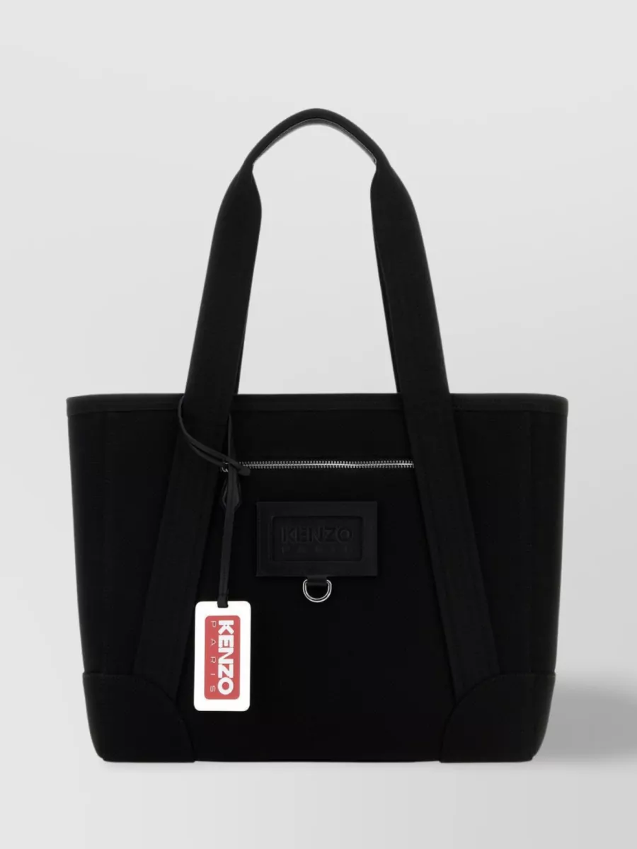 Shop Kenzo Canvas Shopping Tote With Detachable Logo Plate In Black