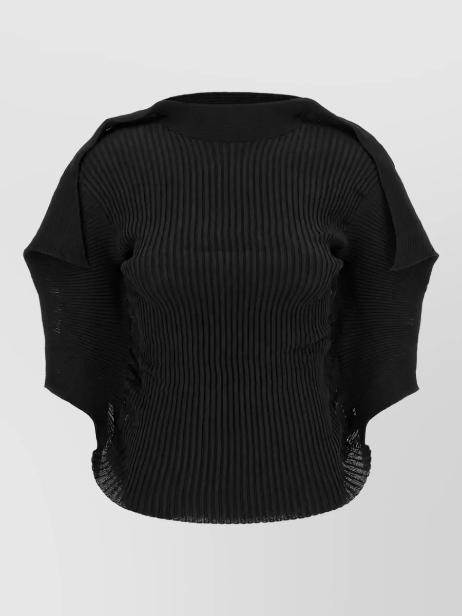 Issey Miyake pleated high-neck short-sleeve knitted top