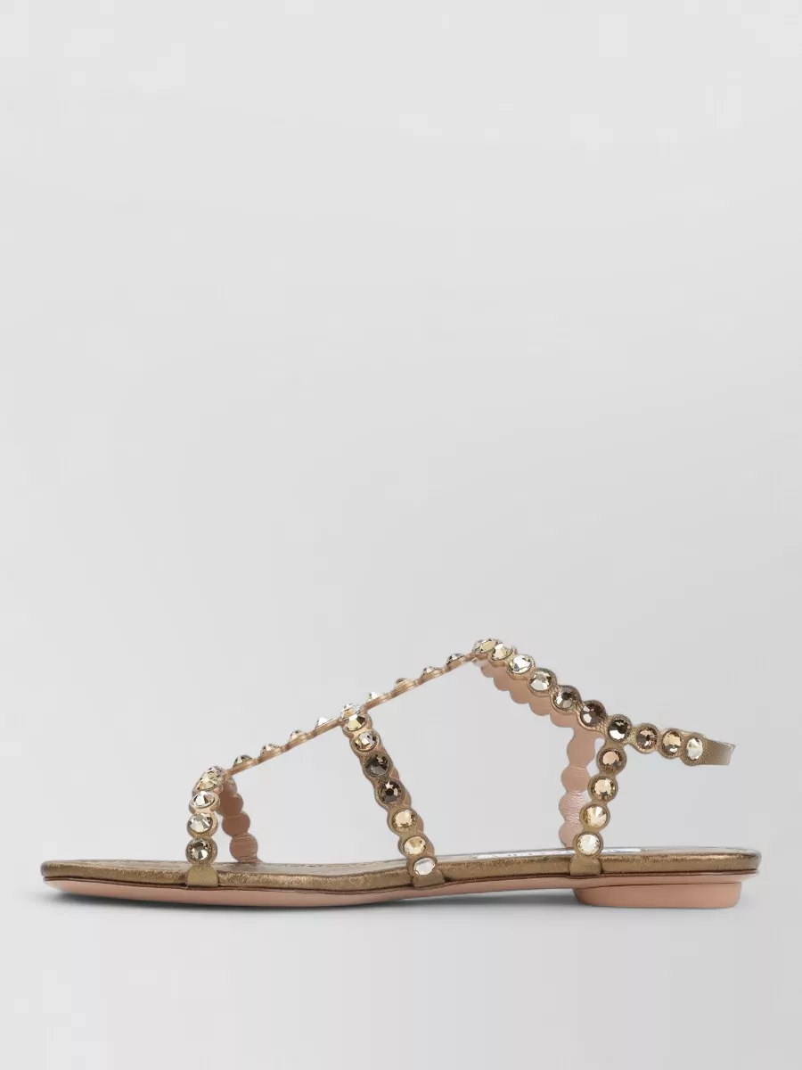 Aquazzura Tequila Flat Sandal Ankle Strap Metallic
