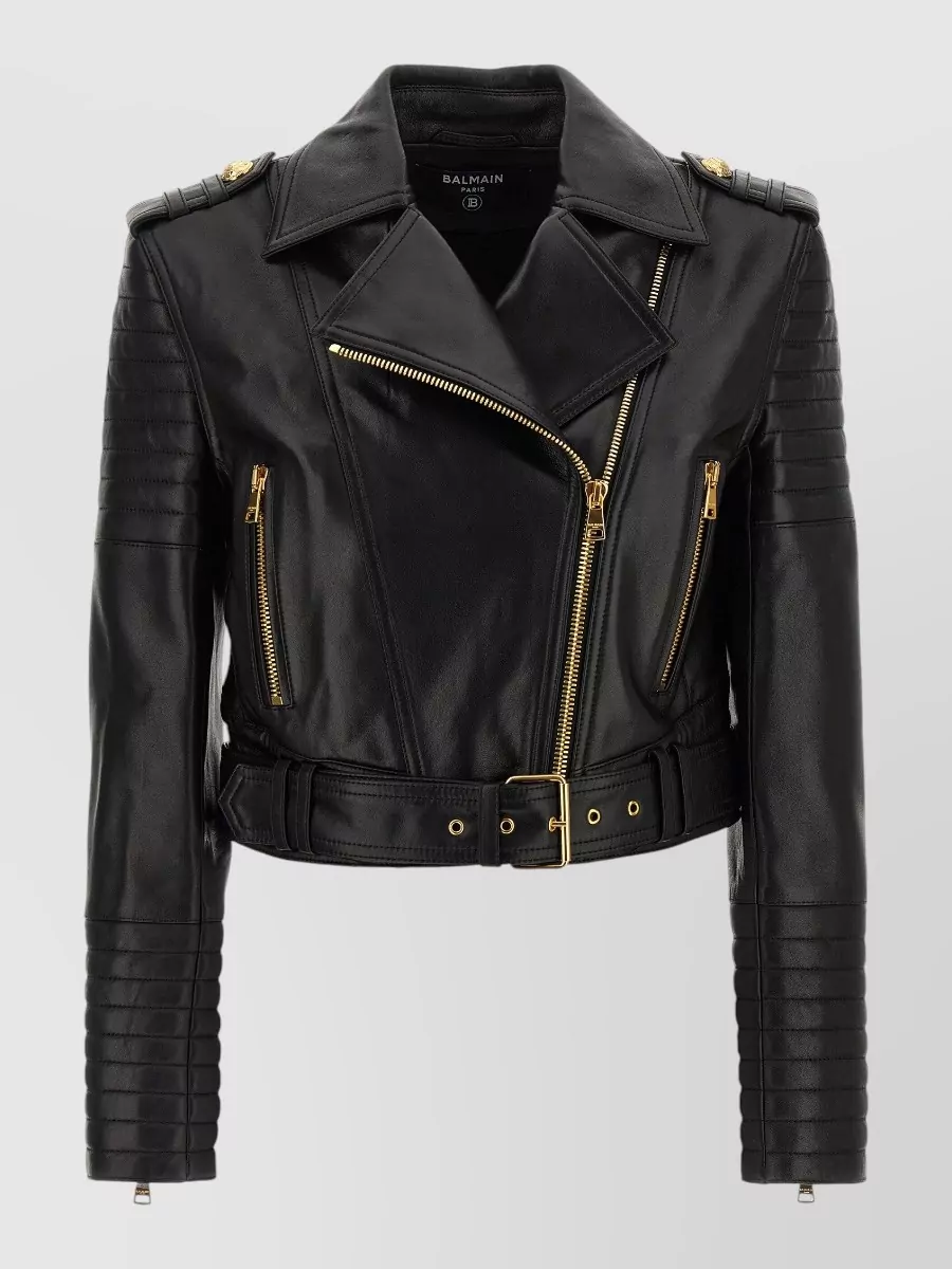 Balmain leather cropped biker jacket