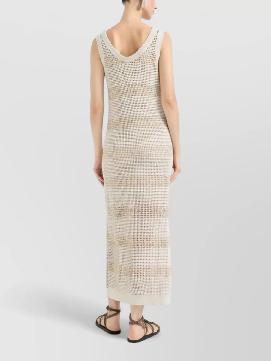 Brunello Cucinelli Cotton Striped Sleeveless Scoop Neck Maxi Dress