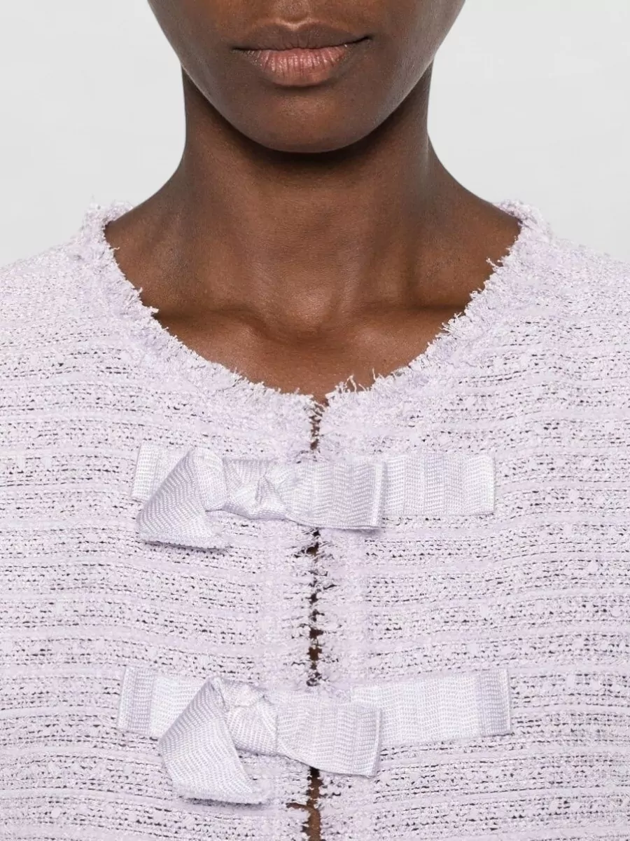 Emporio Armani Bouclé Textured Bow Embellished Round Neck Suit Jacket