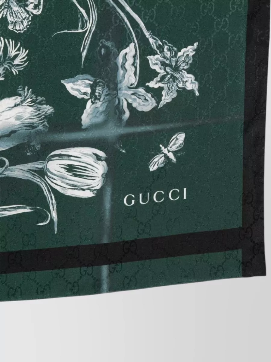 Gucci Silk Floral-Print Logo-Print Square Scarf
