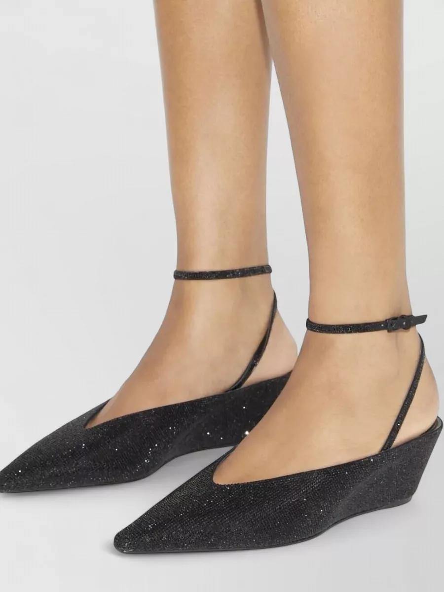 Tory Burch Glitter Pointed Toe Wedge Sandals In Black