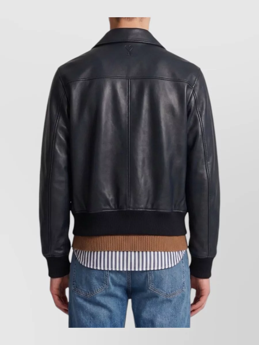 Ami Paris Lambskin Leather Zip-Up Jacket