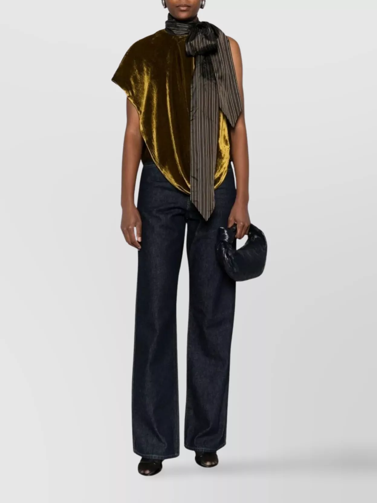 Dries Van Noten Asymmetric Sleeveless Velvet Top Bow In Green