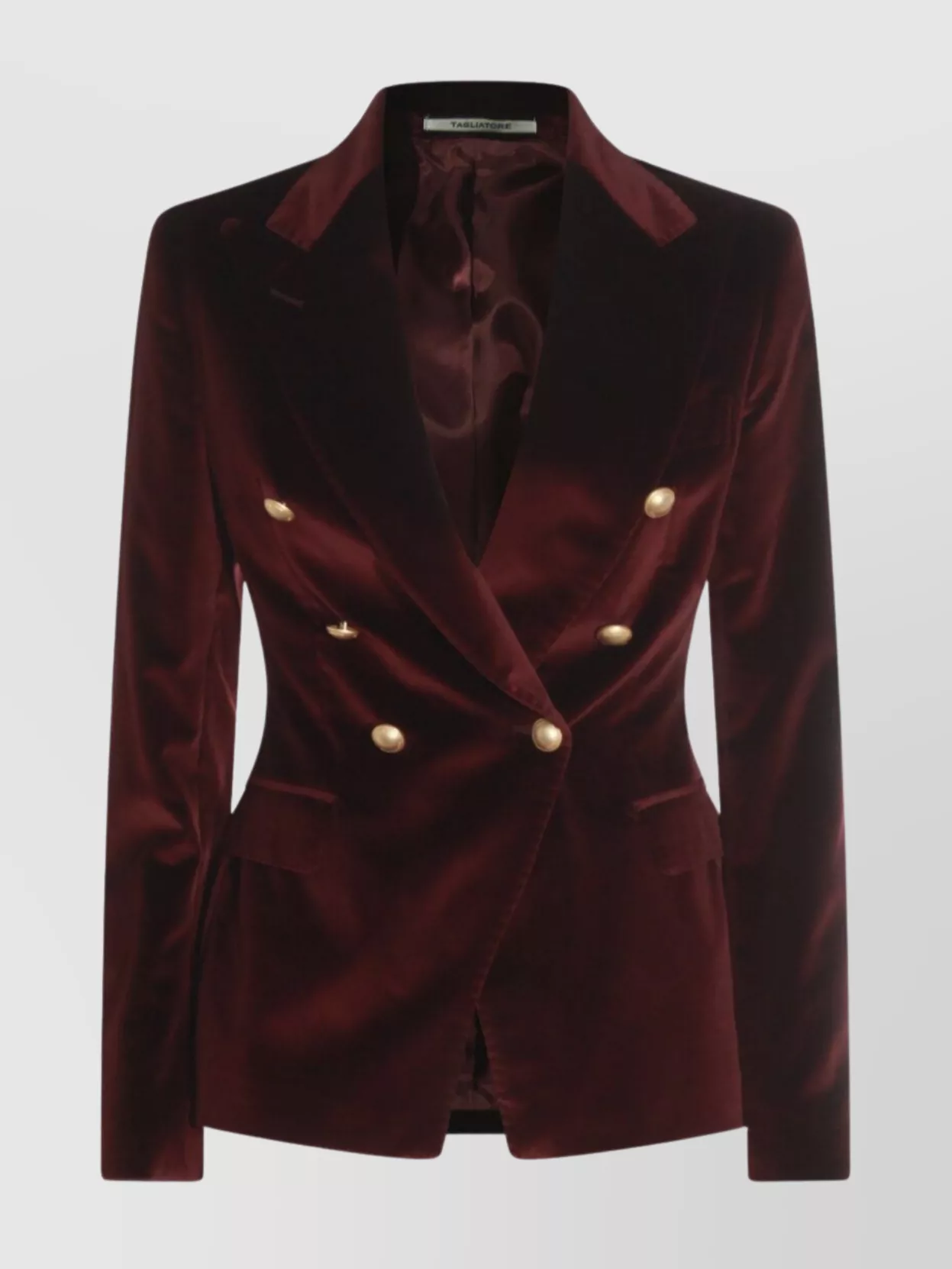 Tagliatore Double-breasted Velvet Blazer Gold-tone Buttons In Burgundy