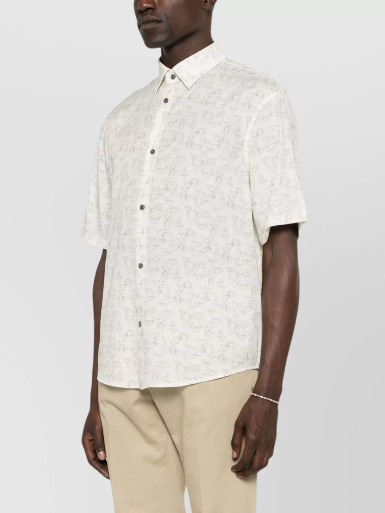 Emporio Armani Printed Button-Down Collar Short Sleeve Shirt