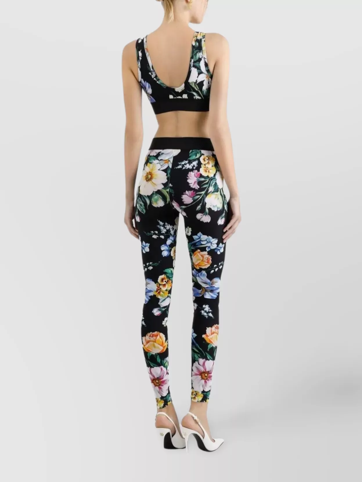 Shop Dolce & Gabbana Flower Print Sleeveless Crop Top In Black