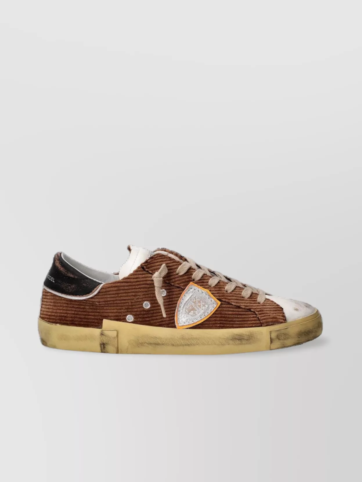 Philippe Model Corduroy Distressed Round Toe Rubber Sole Sneakers In Brown