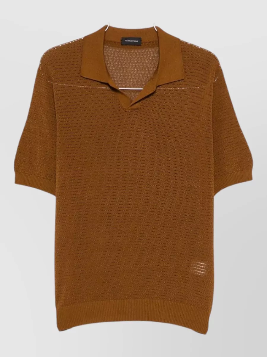Tagliatore Crochet cotton v-neck short-sleeve polo shirt