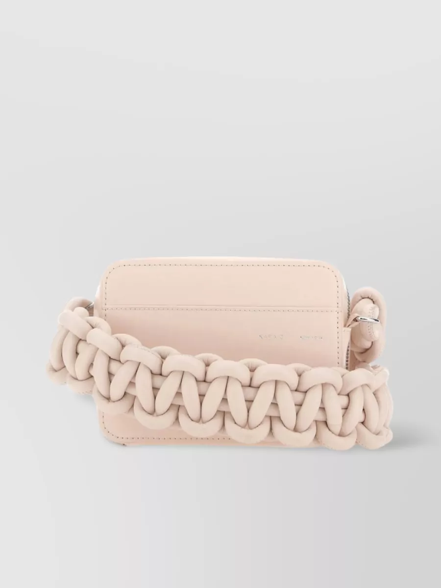 Shop Kara Leather Crossbody Bag With Cobra Chain Strap In Cream