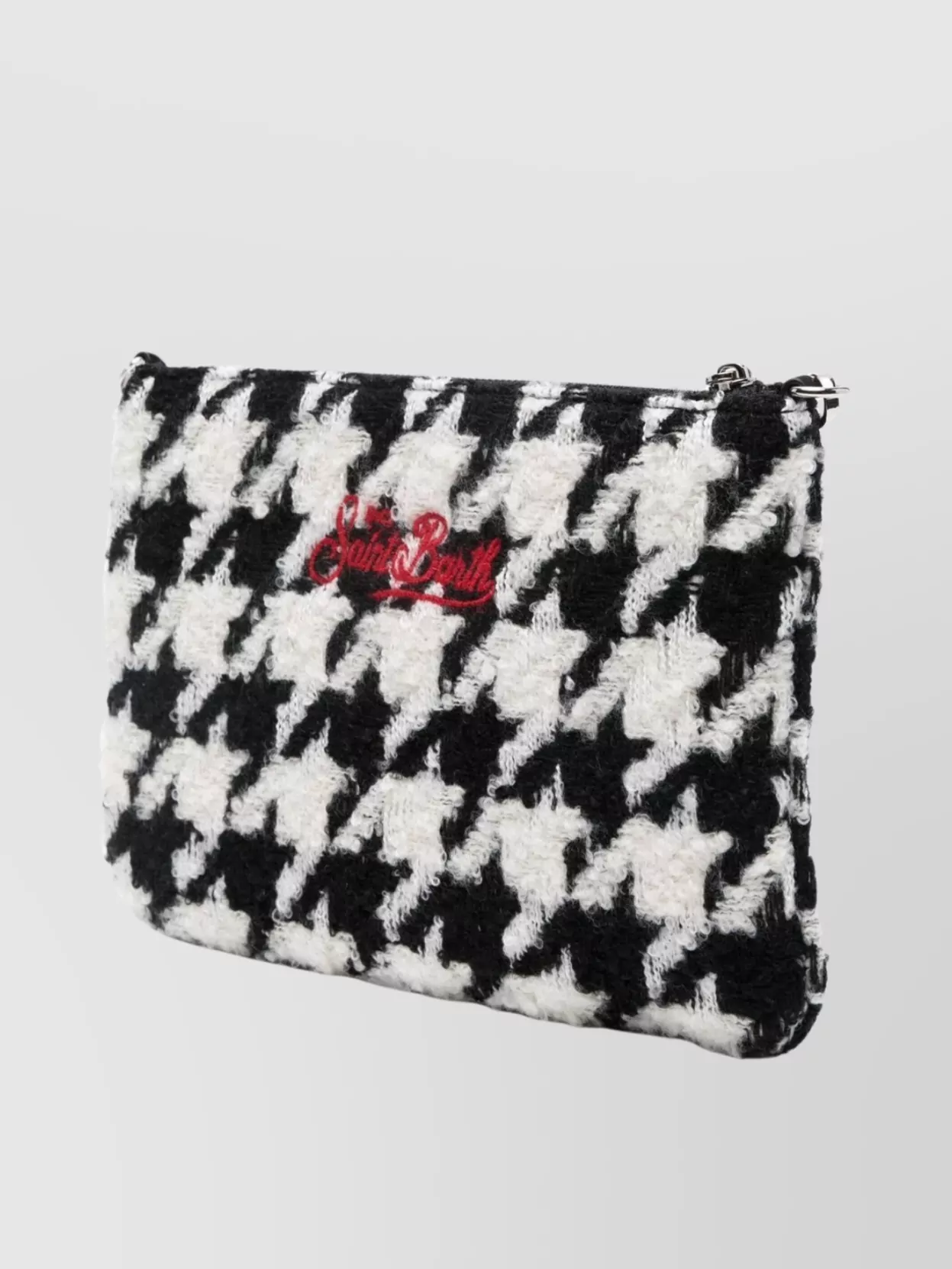 Saint Barth Parisienne Bouclé Houndstooth Clutch Bag In Black