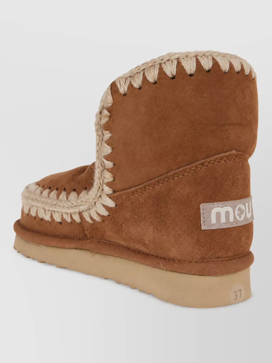 Mou Sheepskin Crochet-Trim Ankle Boots
