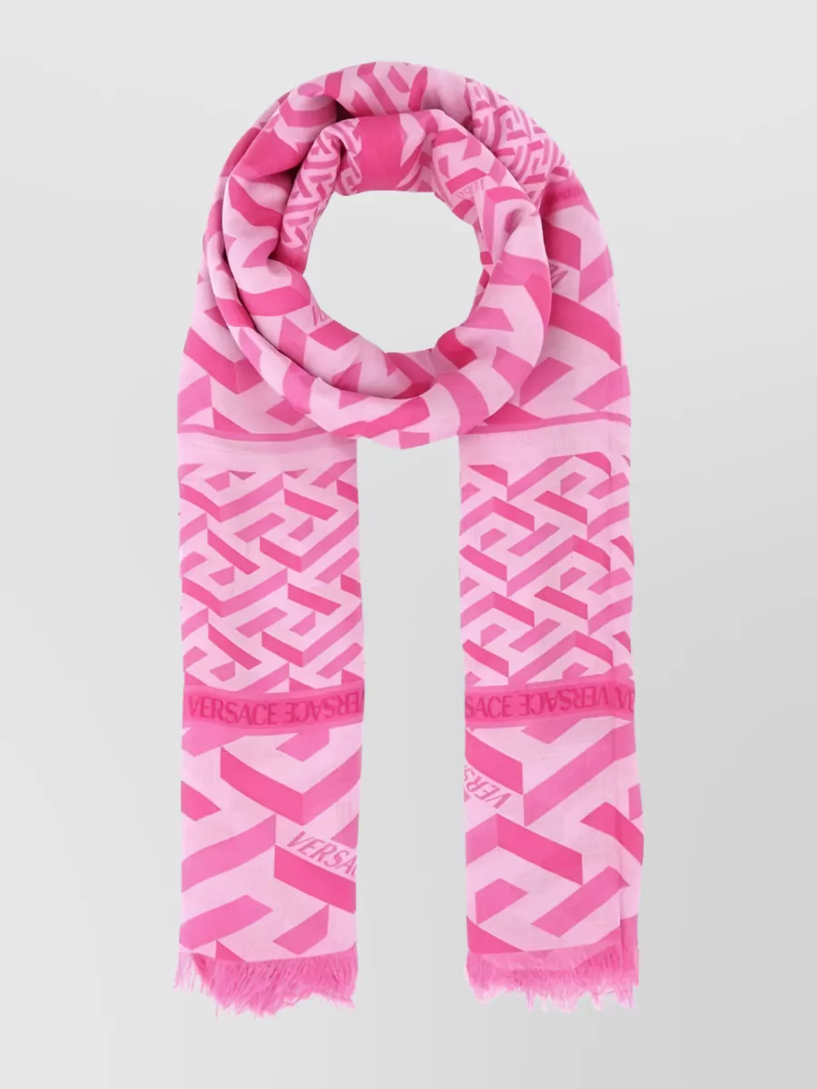 Shop Versace Signature Print Frayed Edge Scarf In Pastel