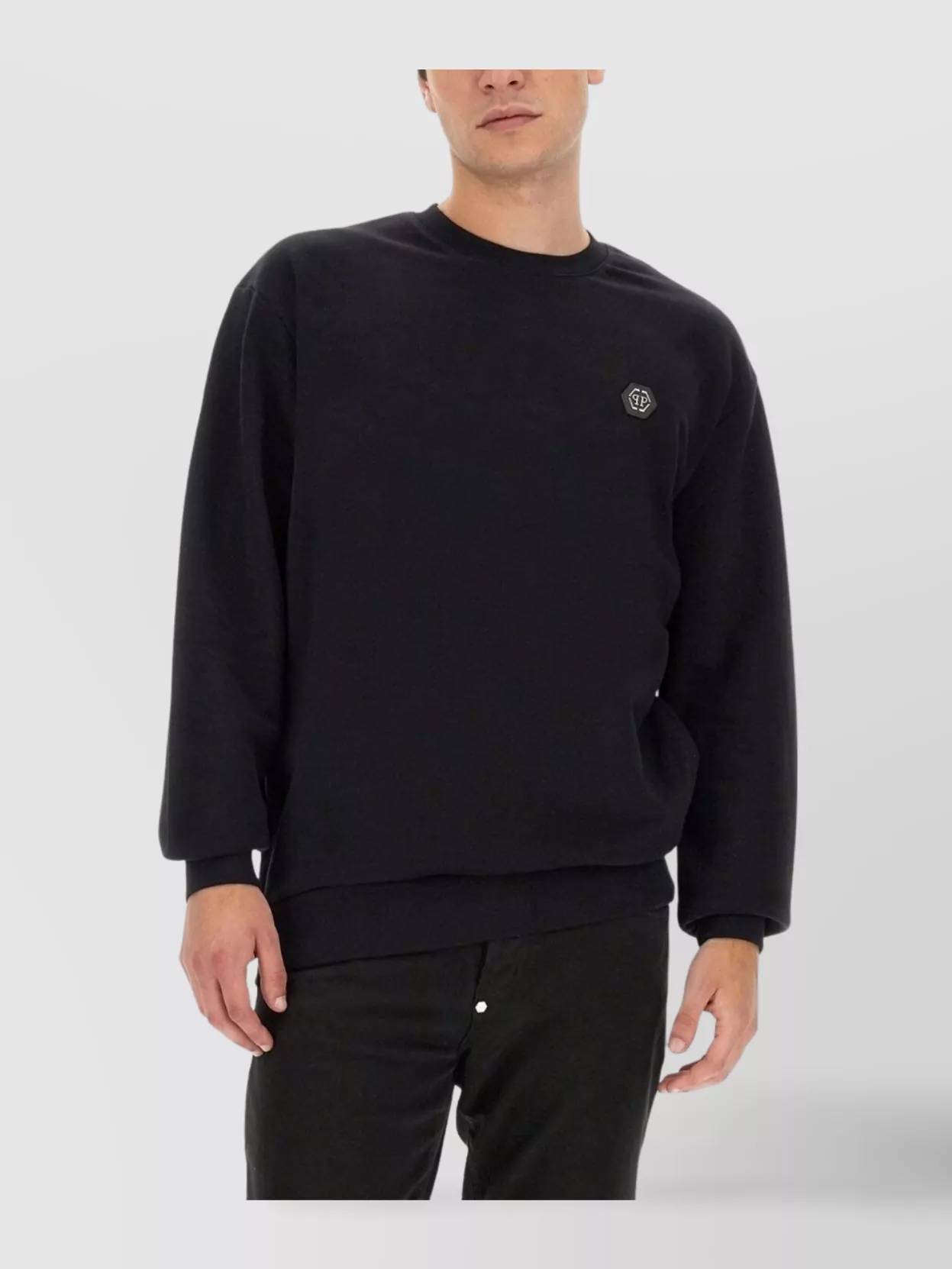 Philipp Plein Oversize Rhinestone Logo Sweatshirt With Ribbed Cuffs And Hem