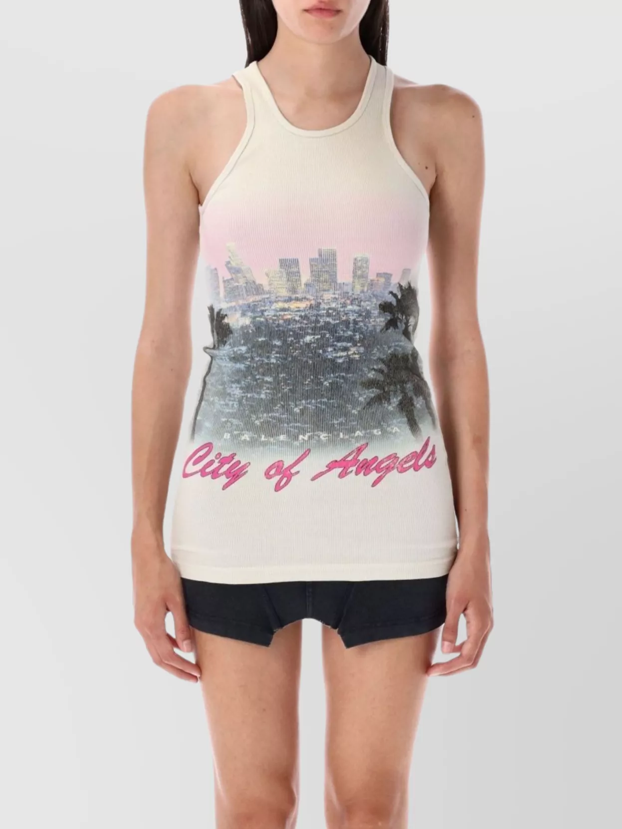 Balenciaga Graphic Racerback Tank Top Artwork In White