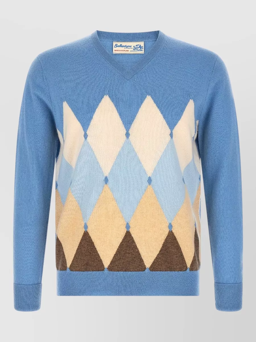Ballantyne cashmere regular-fit v-neck diamond-intarsia jumper