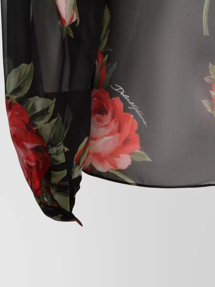 Dolce&Gabbana Silk Floral-Print Long-Sleeve Scarf-Neck Blouse