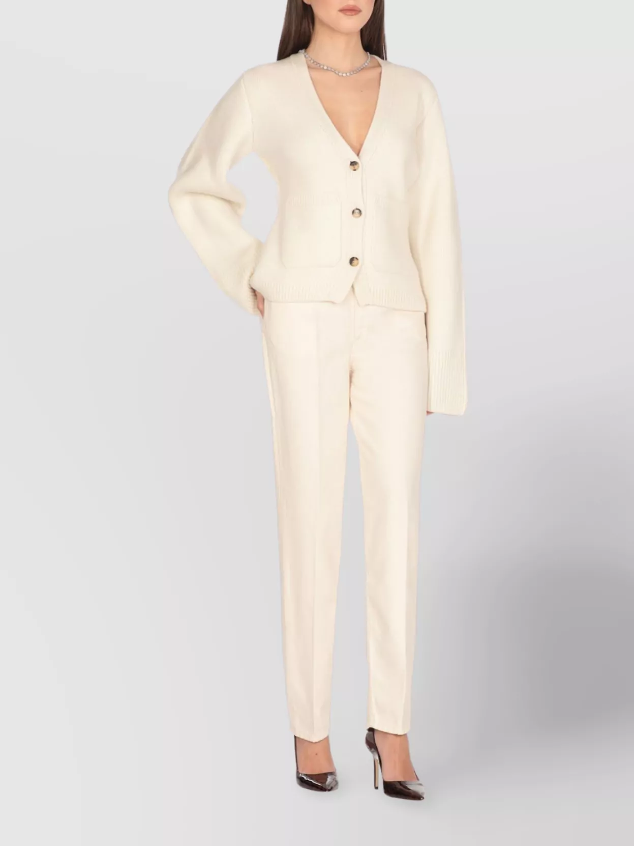 Mother Straight Cotton Blend Trousers With Five Pockets In White