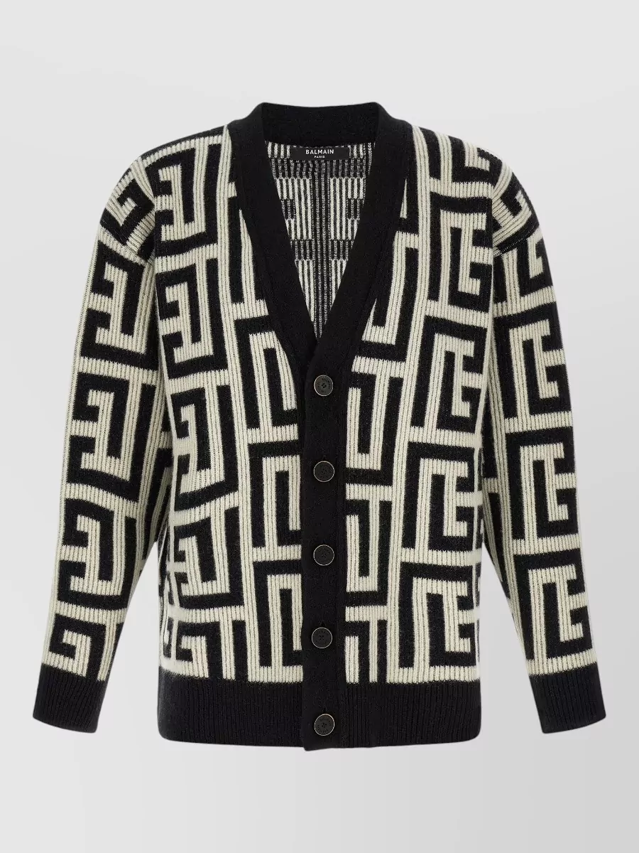 Balmain cashmere merino wool monogram v-neck cardigan