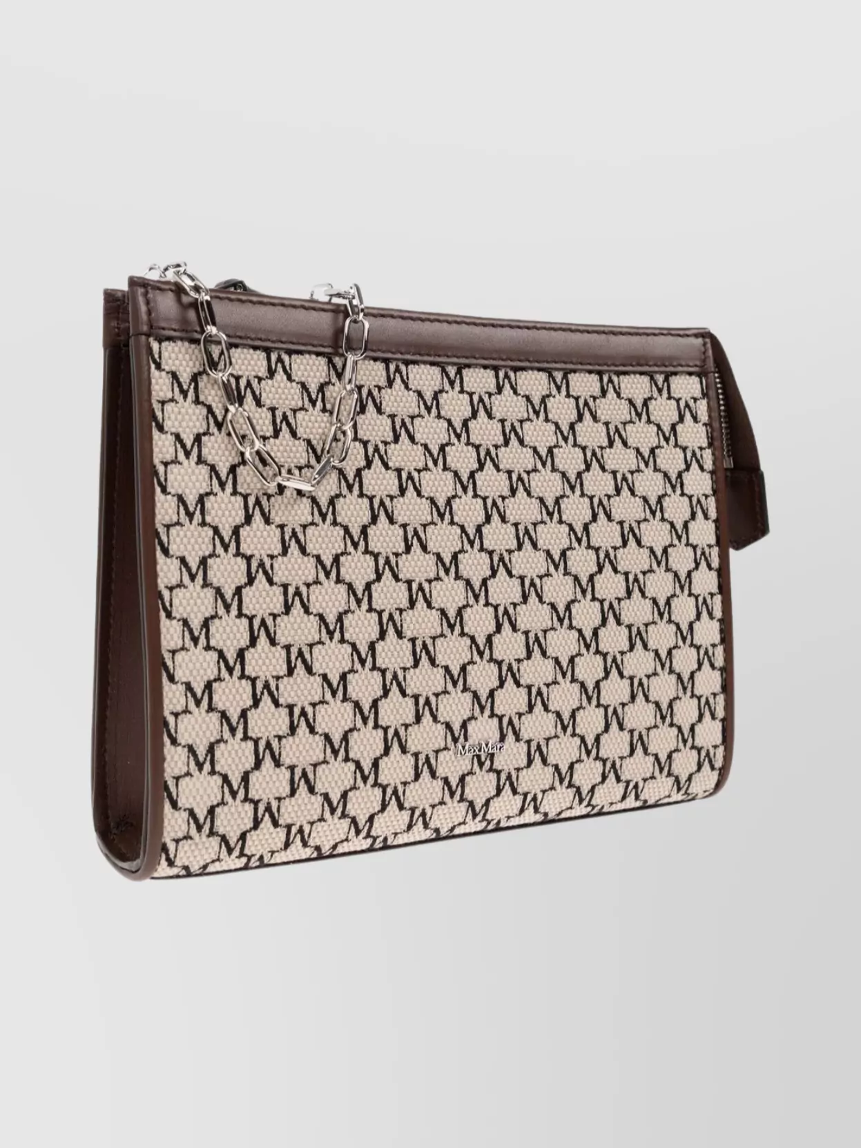 Max Mara Rectangular Leather Clutch Chain Strap In Silver
