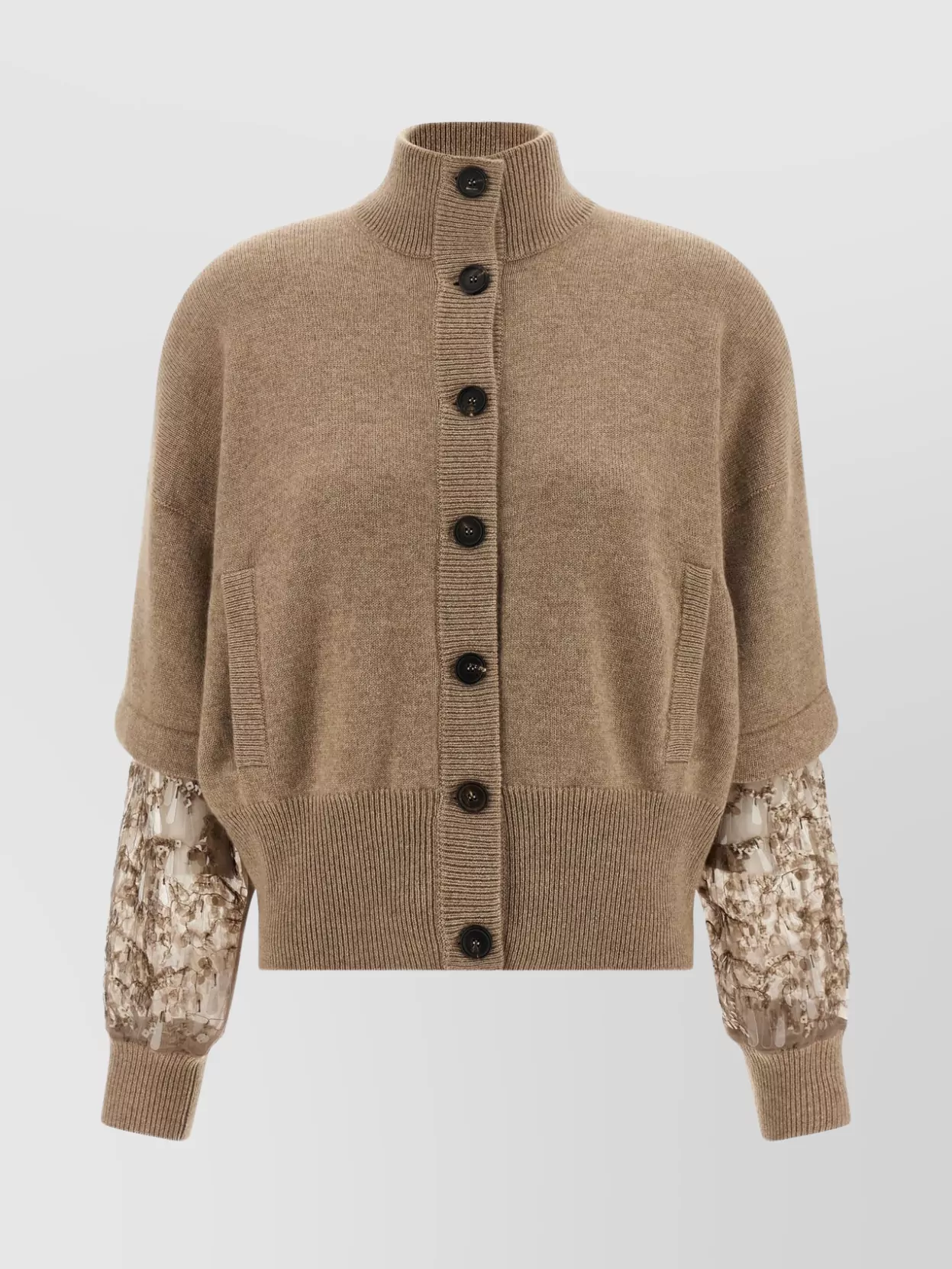 Brunello Cucinelli Sequin Sleeve Cardigan Sweaters And Cardigans Beige In Brown