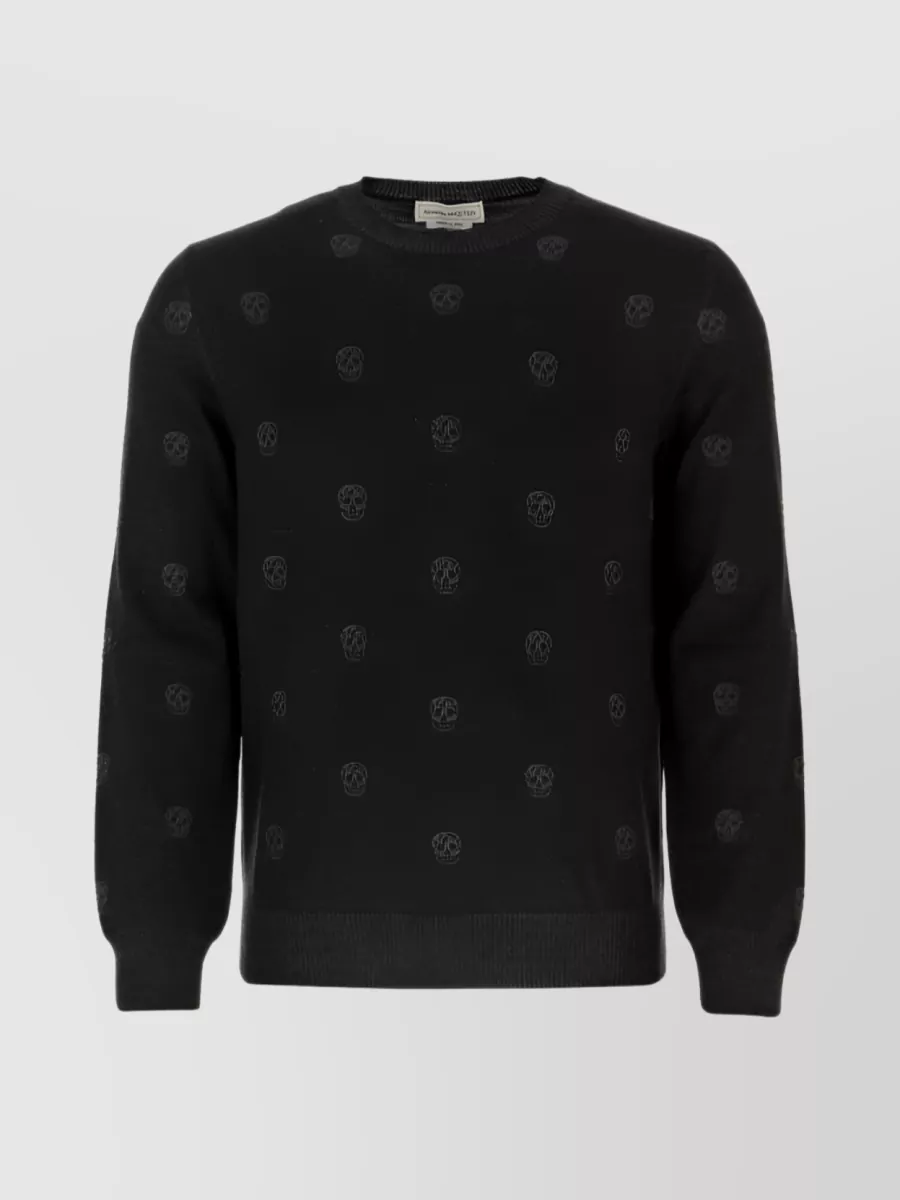 Shop Alexander Mcqueen Wool Jumper With Jacquard Skull Pattern In Black