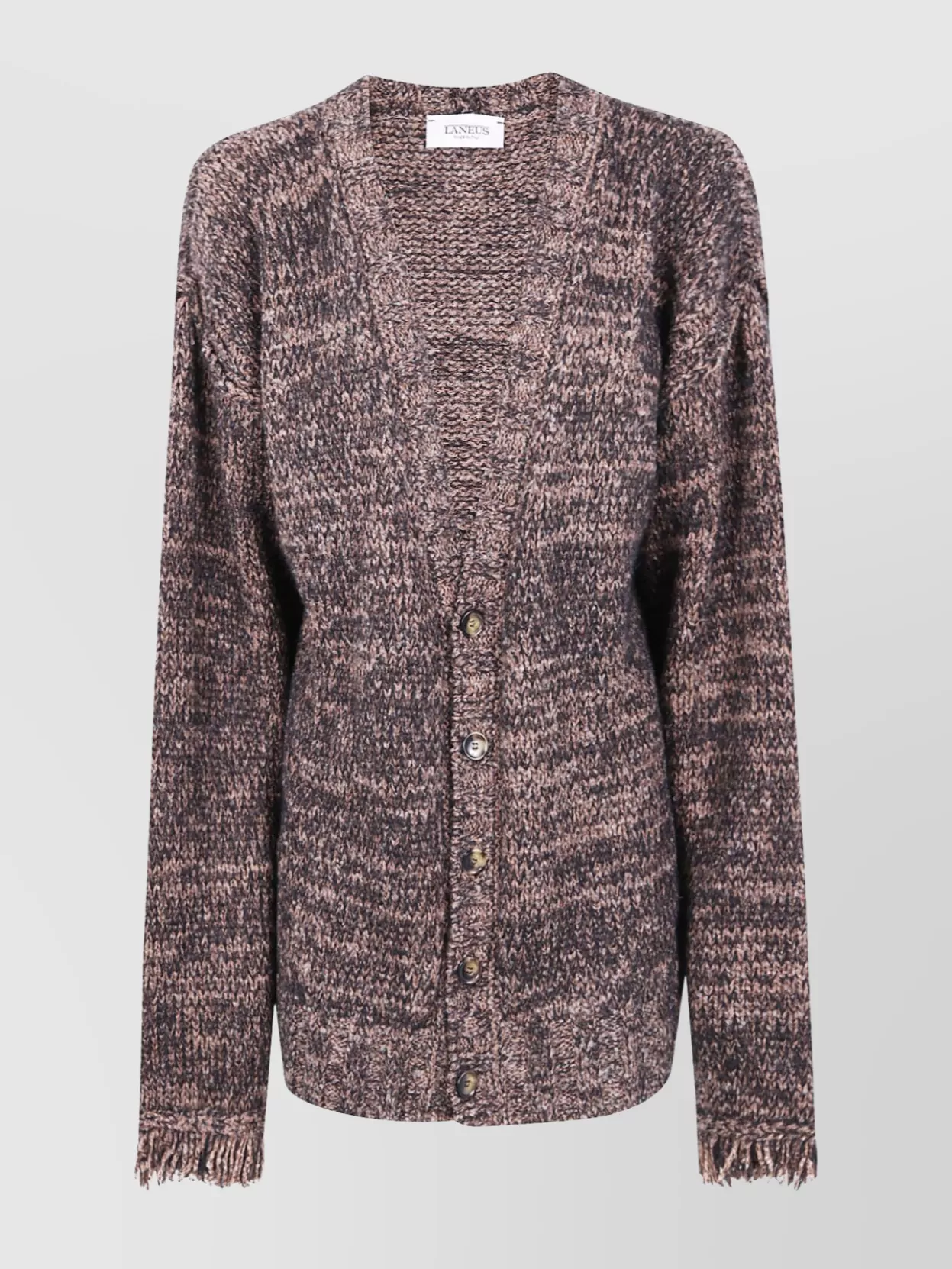 Laneus Fringed Cuff Long Sleeve Knit Cardigan