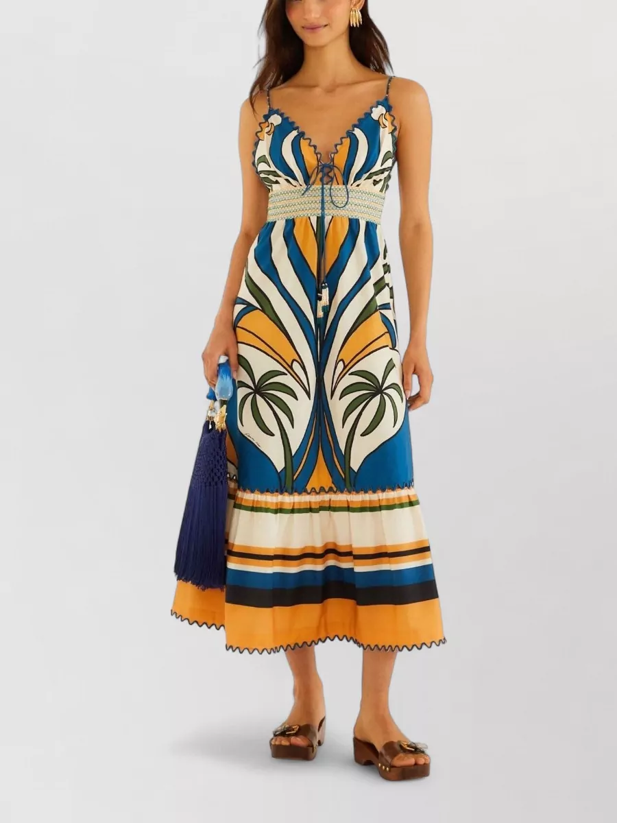 Farm Rio cotton printed v-neck long-sleeve maxi beach dress