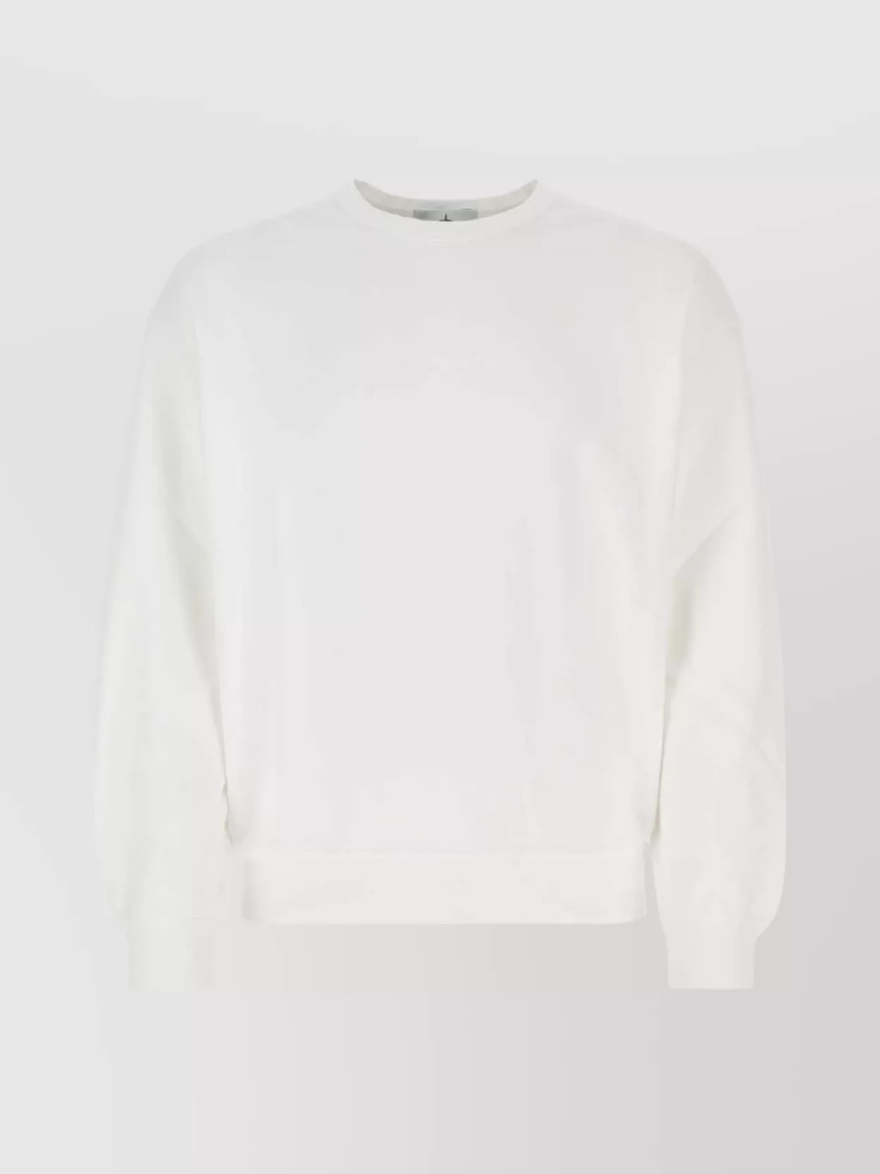 Shop Stone Island Cotton Crewneck Sweater With Ribbed Hem And Cuffs In White