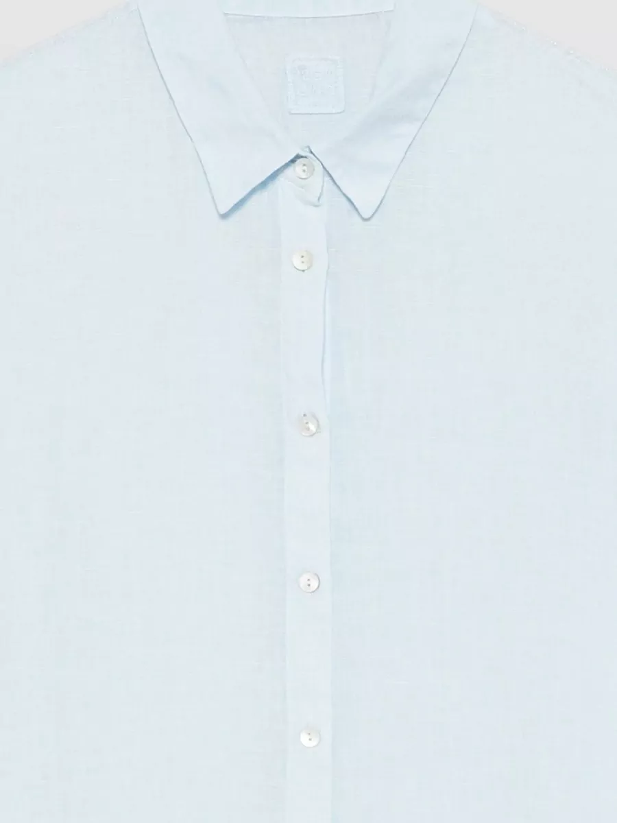 120% Lino Linen Long-Sleeve Midi Shirt Dress