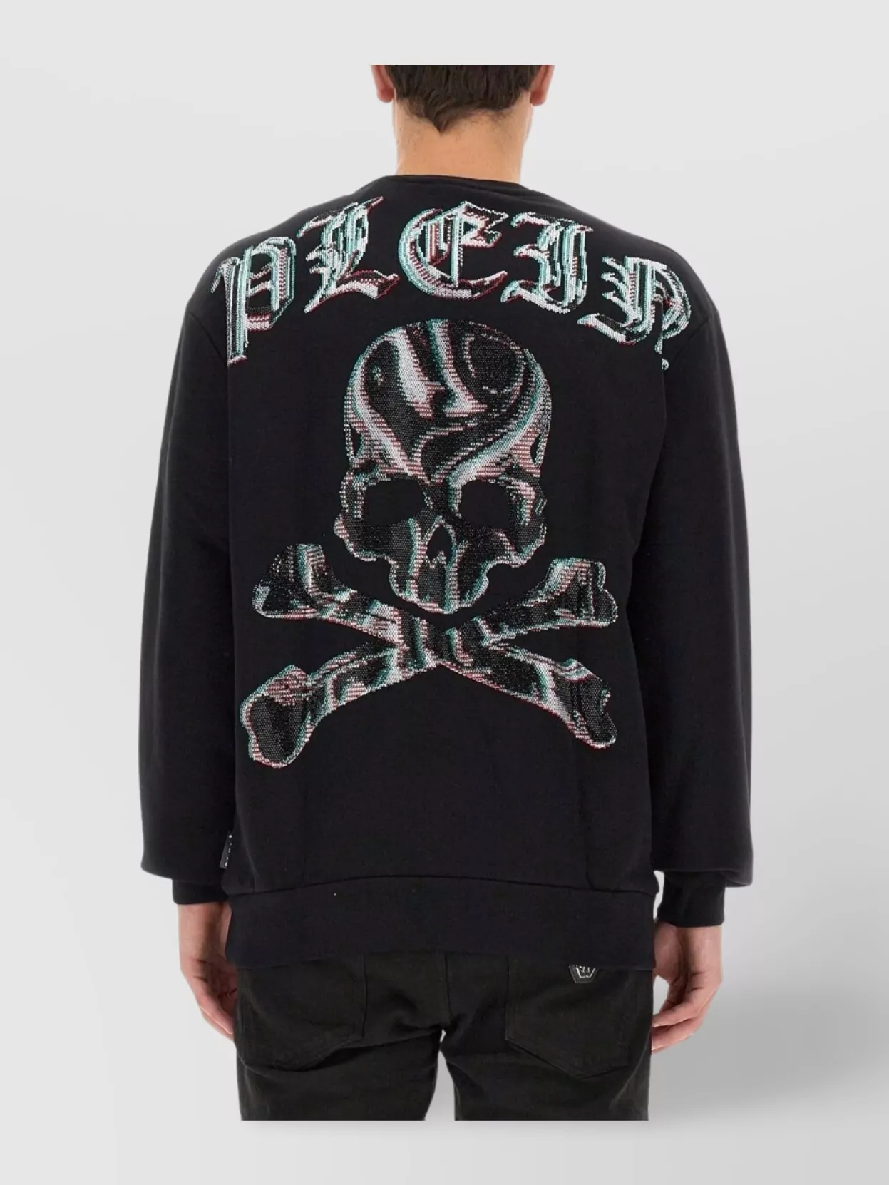 Philipp Plein Oversize Rhinestone Logo Sweatshirt With Ribbed Cuffs And Hem