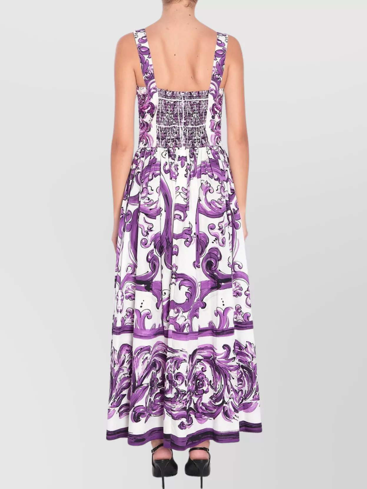 Dolce & Gabbana Long Poplin Dress With Majolica Print In Purple