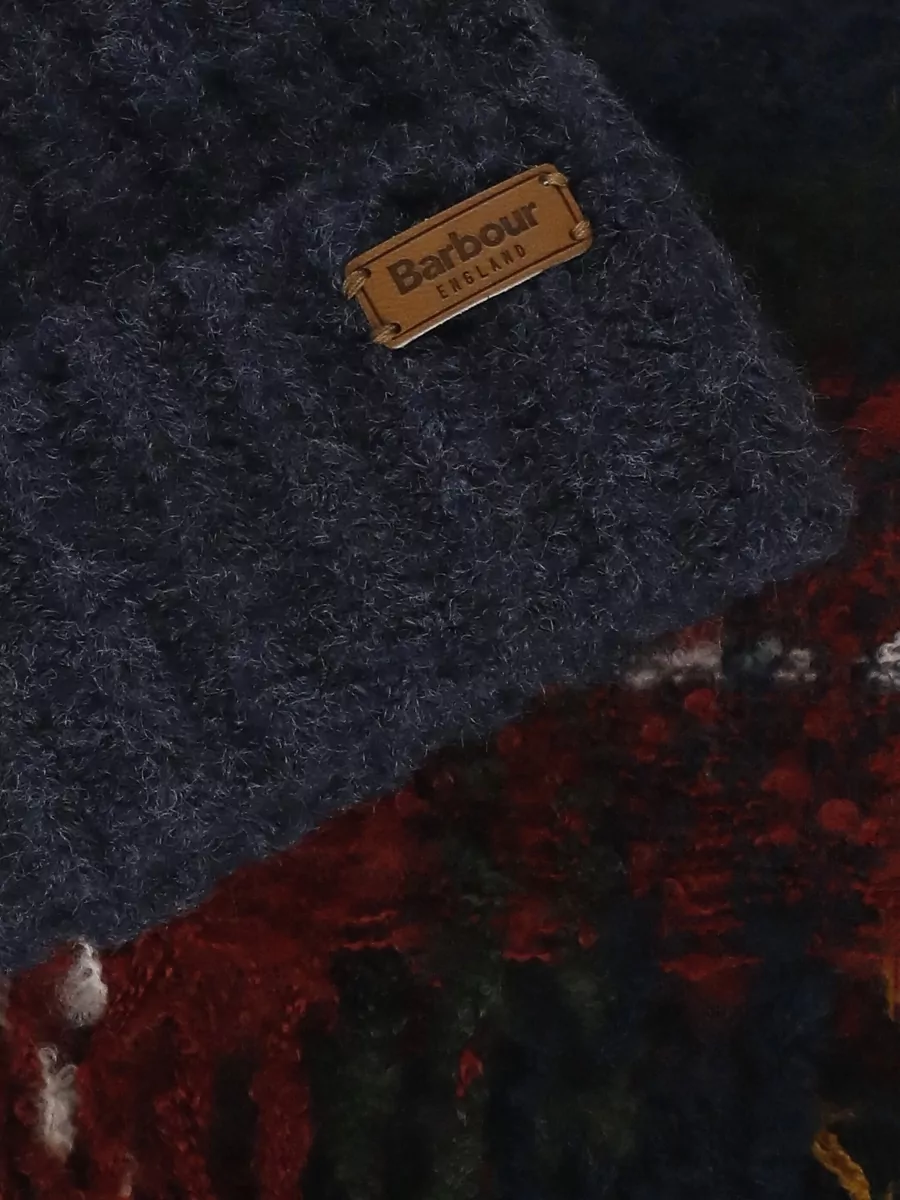 Barbour Womens Plaid Knit Beanie And Scarf Set