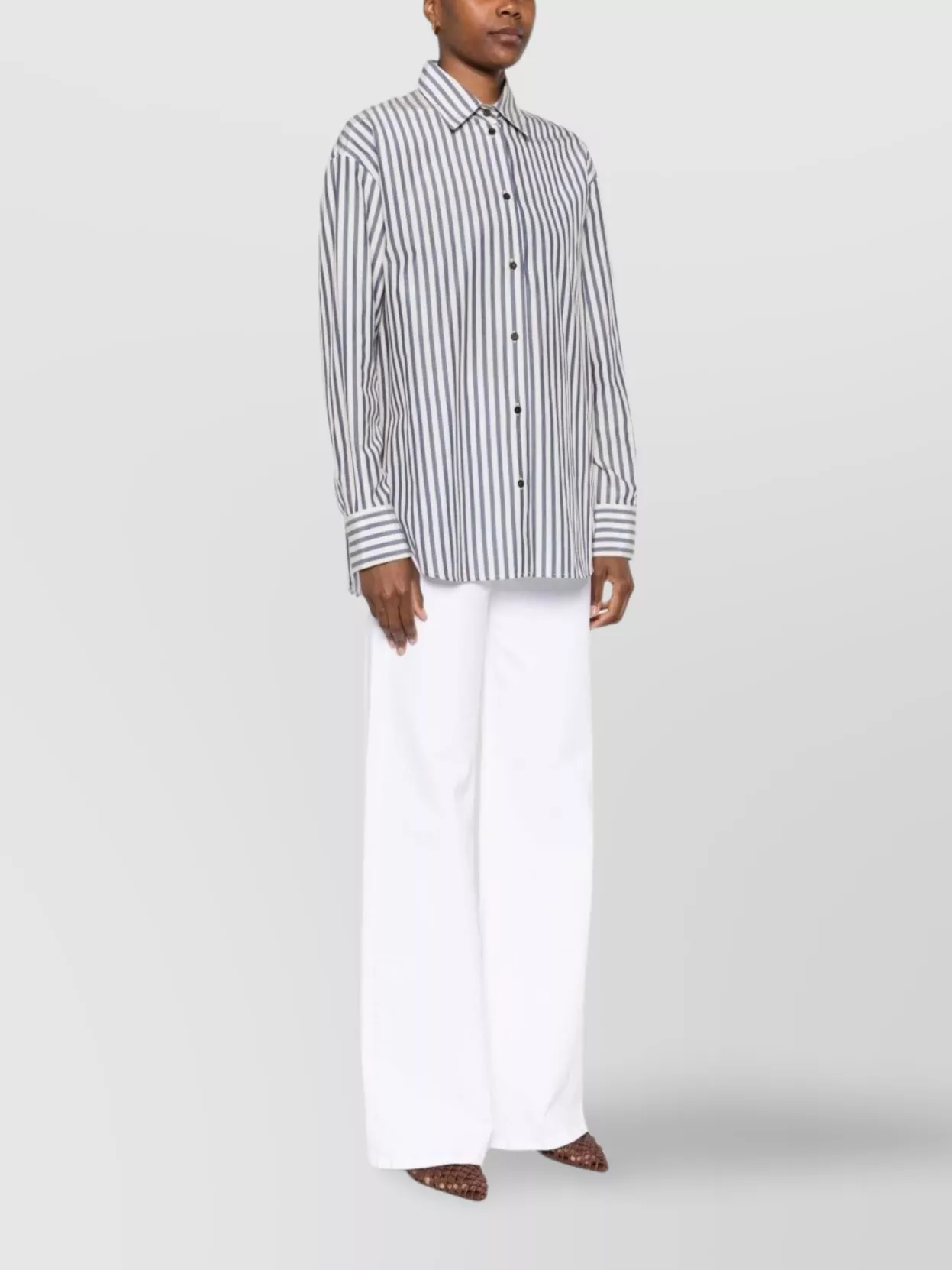 Forte Forte Striped Long Sleeve Top With Curved Hem In Blue