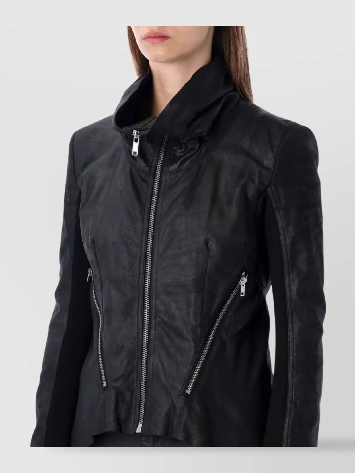 Rick Owens Tailored Leather Biker Jacket Zipper In Black