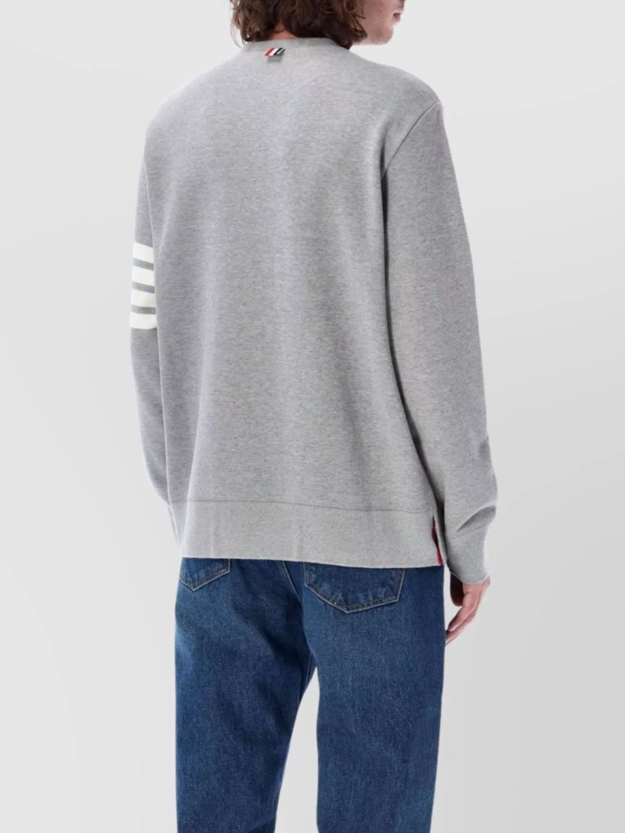 Thom Browne Crew Neck Sweater With Striped Detail And Ribbed Cuffs