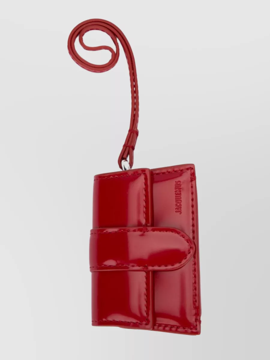 Shop Jacquemus Strap Detail Folded Patent Wallet In Burgundy