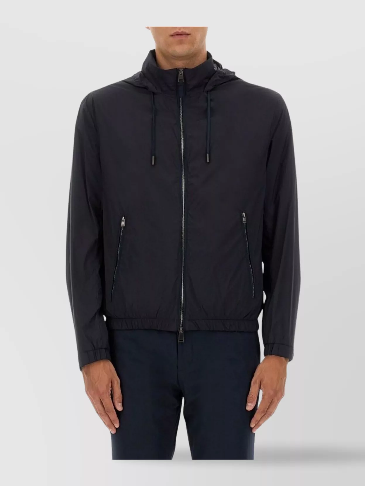 Hugo Boss Elasticated Cuffs And Hooded Coat In Blue