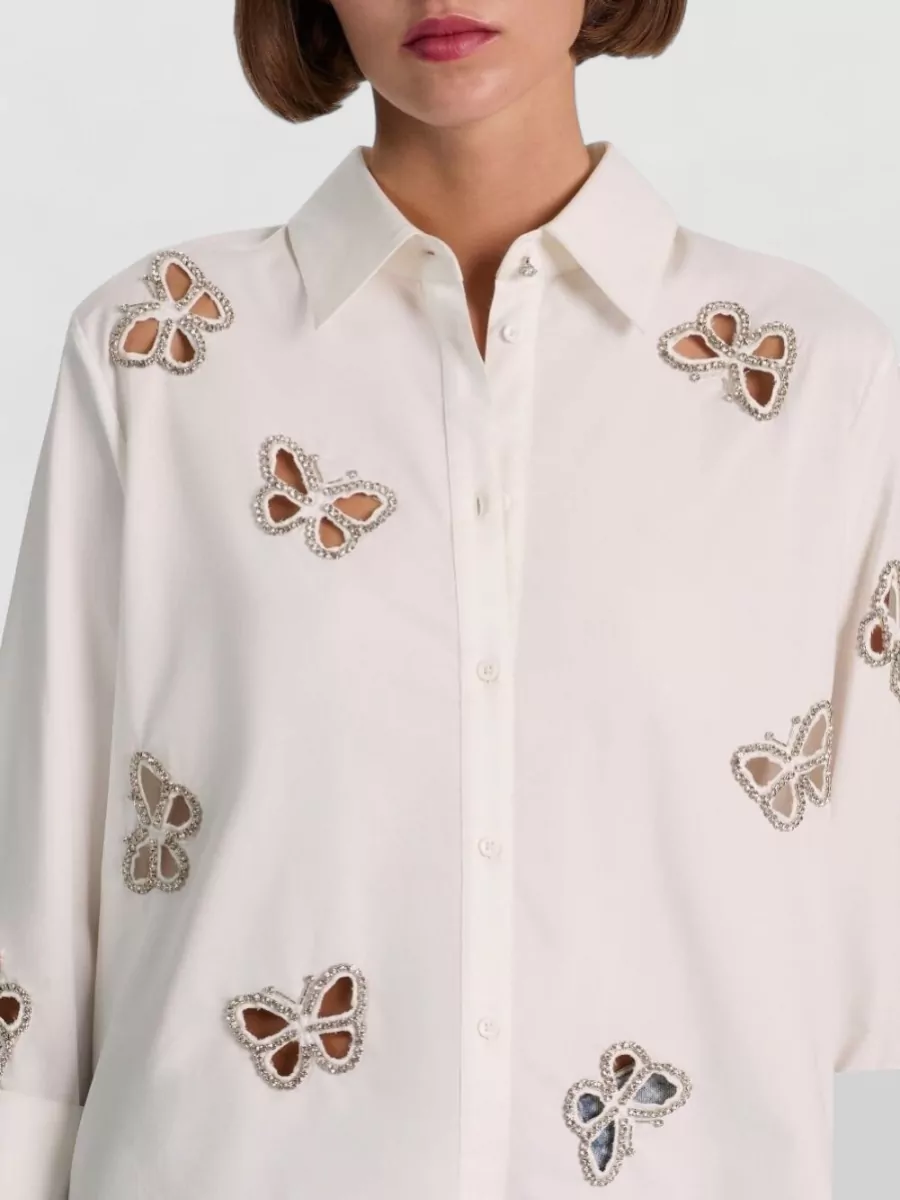 Alice + Olivia Crystal Embellished Cutout Shirt