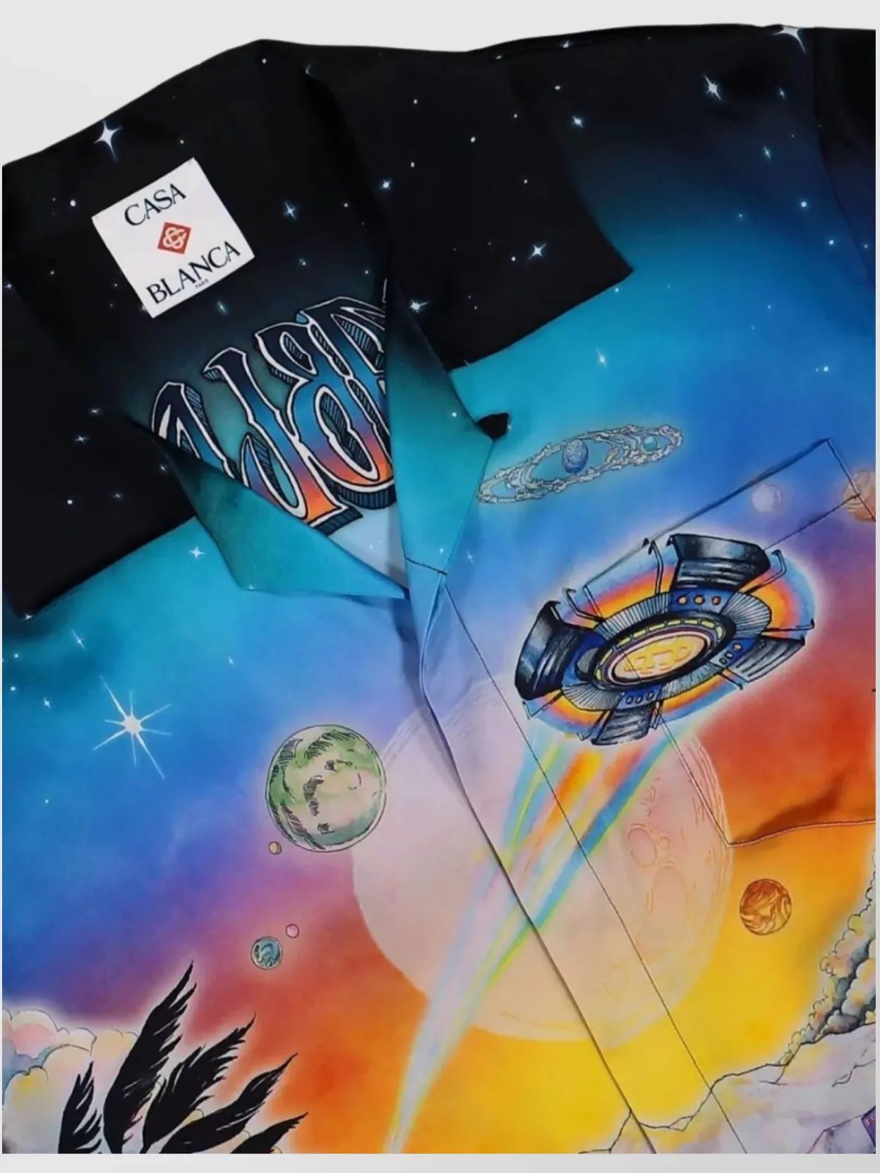 Casablanca Graphically Enhanced Silk Shirt With Cuban Collar